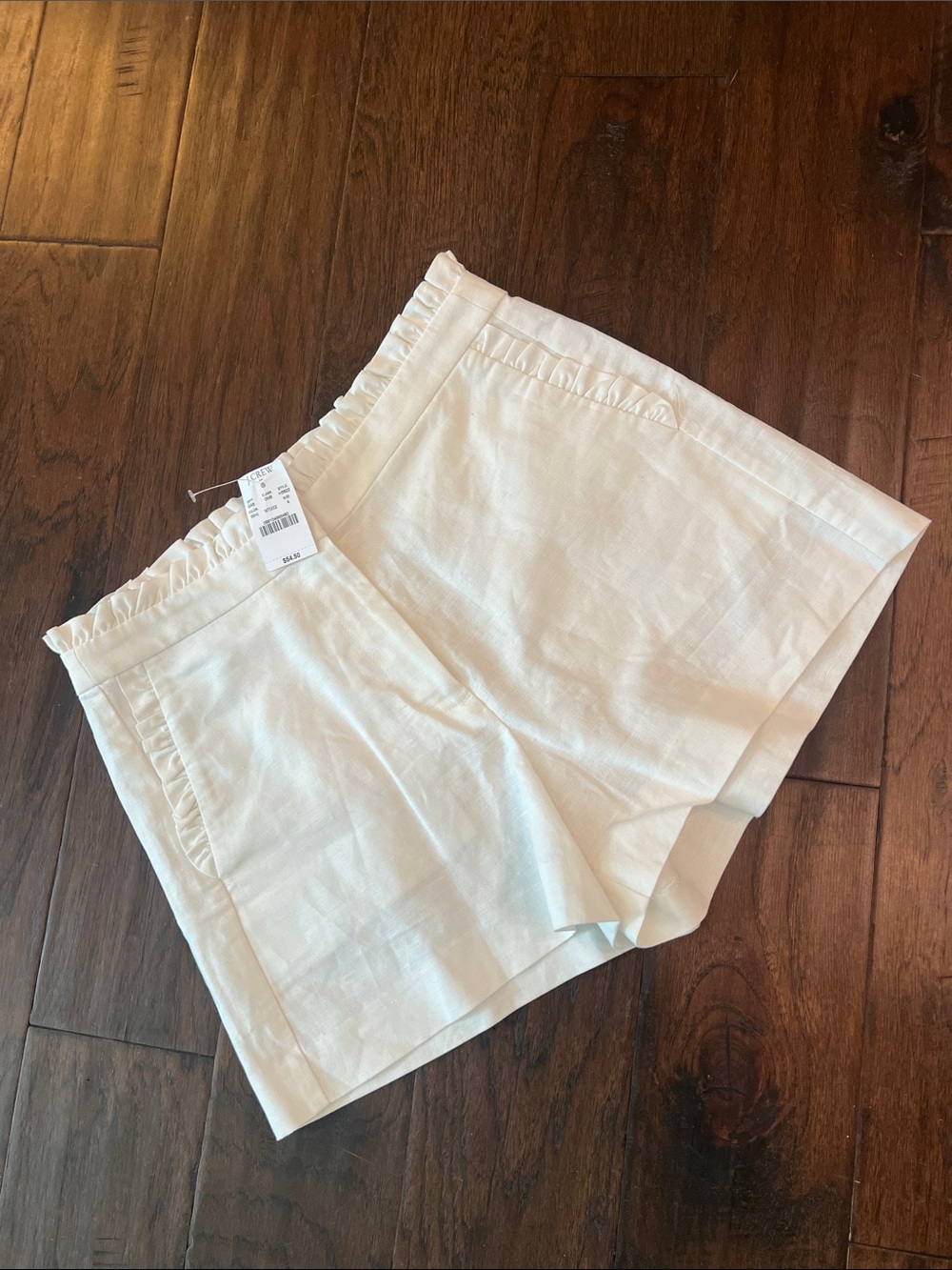 J. Crew White Ruffle Waist/Pocket Linen Blend Shorts 4 NWT